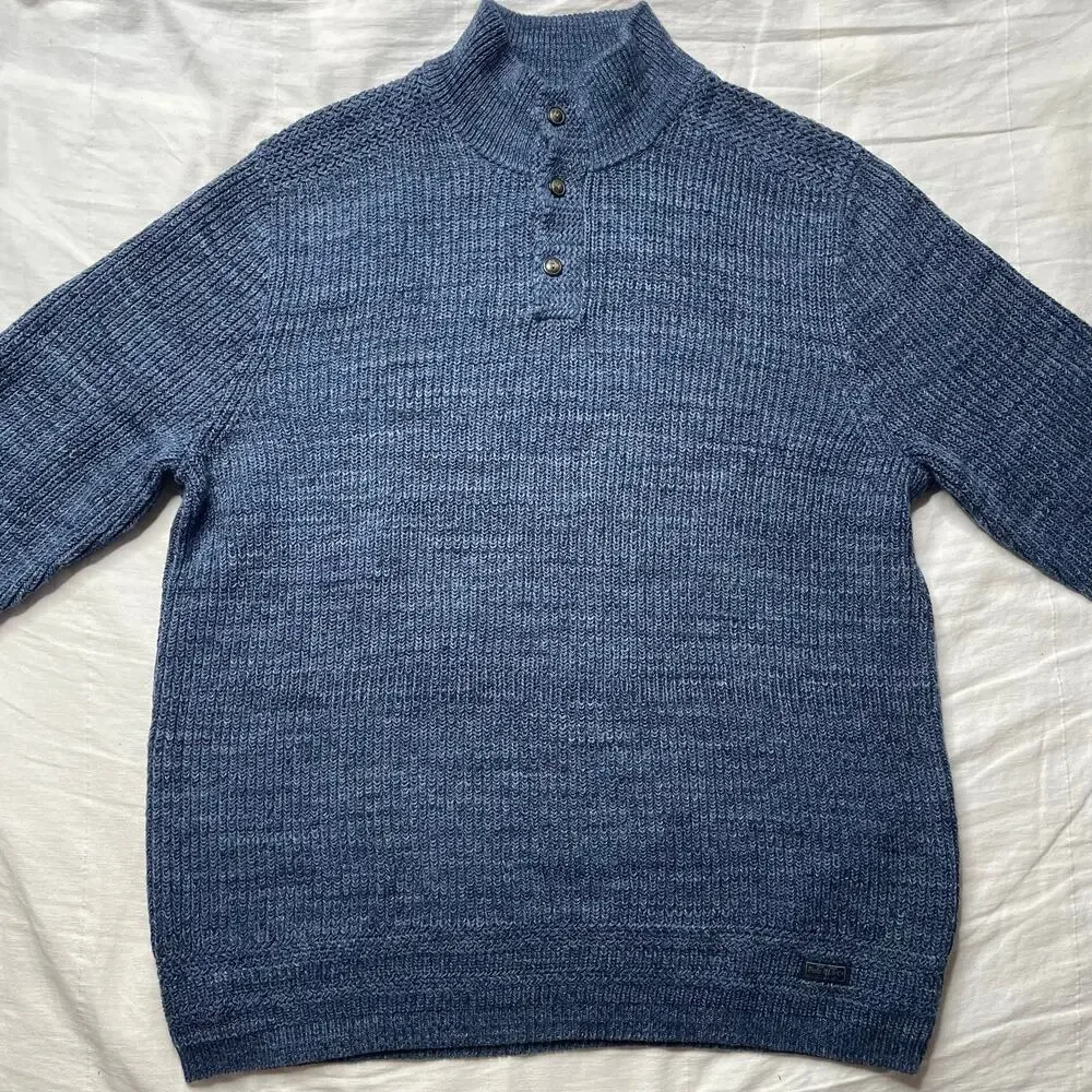 Polo Ralph Lauren Mock Neck Henley Knit Sweater Blue Sz XL Men's Cotton